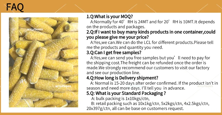 Factory Price Frozen Sweet Corn Cob Frozen Maize manufacture