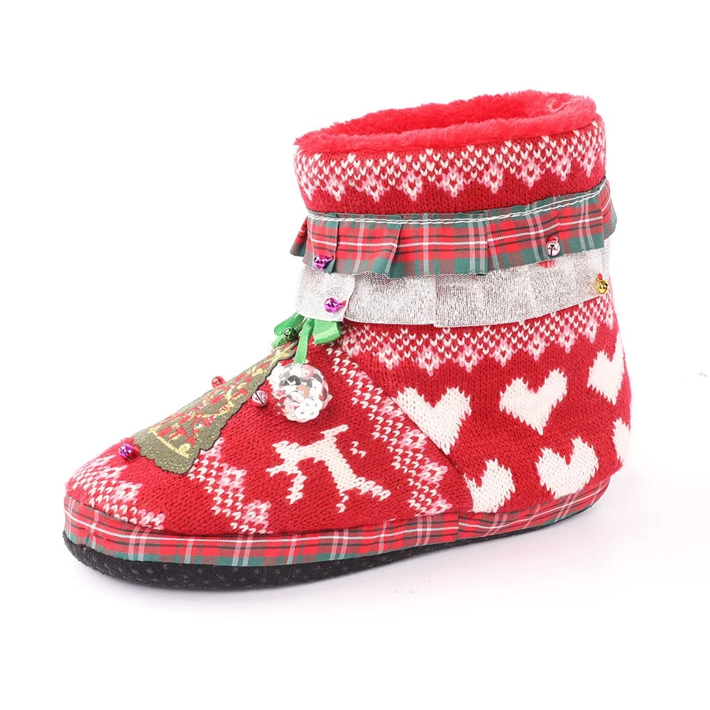 Wholesale Indoor Female Shoes And Slippers Red Designer Christmas Custom Plush Slipper