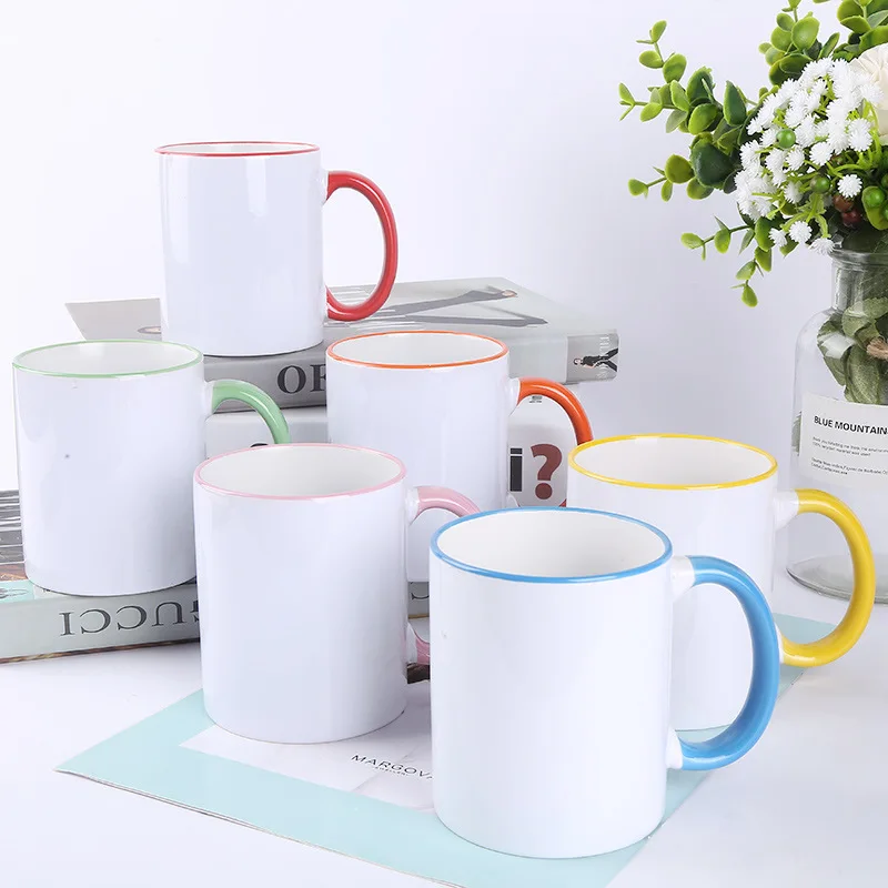 Best Price Custom Blank Sublimation Ceramic Mug With Colorful Handle And Rim