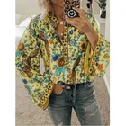 Hot Sale New Arrival Ladies Flower Printing Colorful Shirt Women Casual Full Sleeve Tops