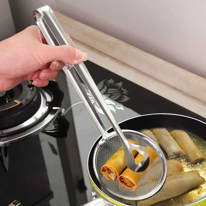 28*10cm Stainless Steel Deep Frying Tongs With Strainer Fry Kitchen