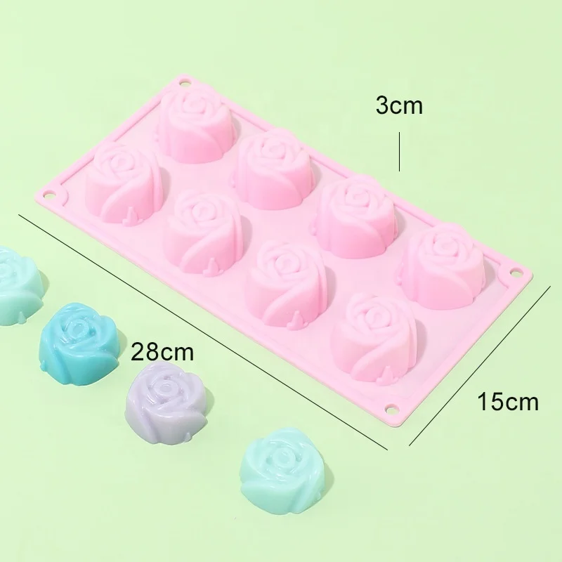 Wholesale High Quality Non Stick 8 Holes 15 cavities Rose Shaped Flower Silicone Mold Cake Mold For Valentine'S Day