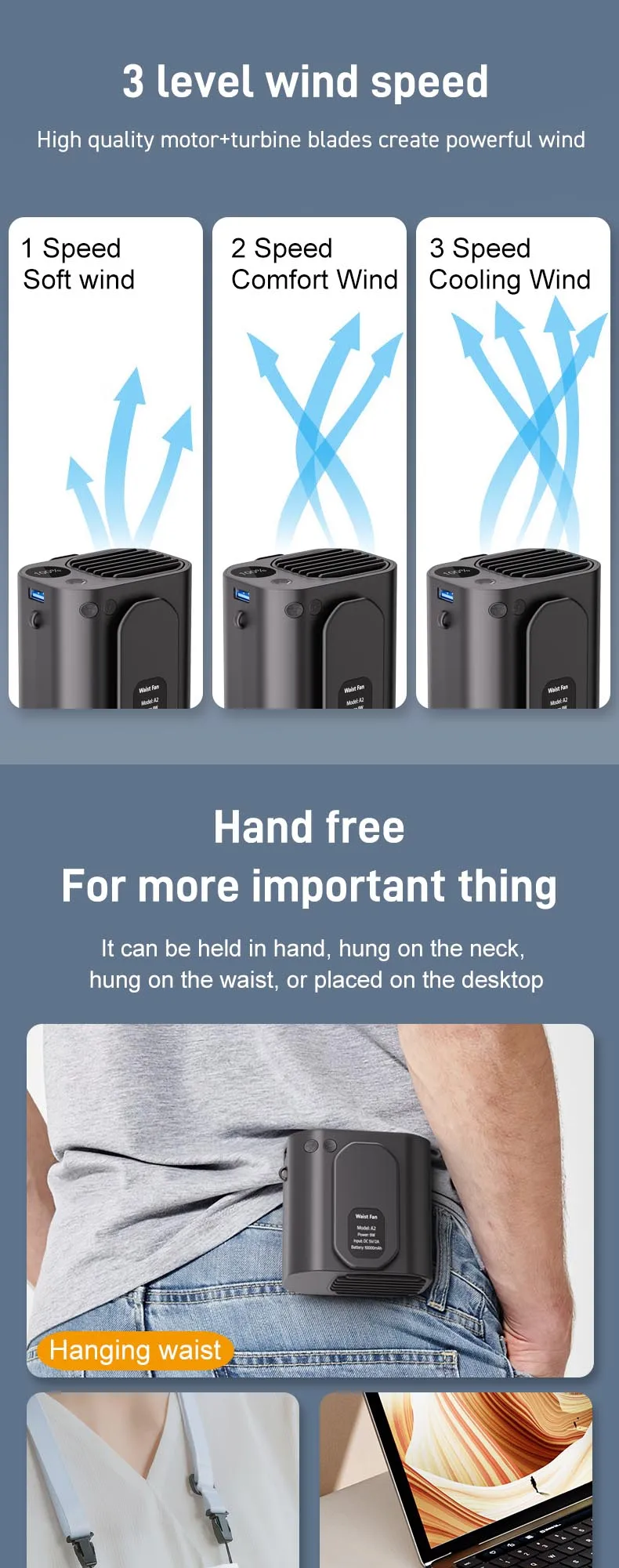 Portable Waist Clip Fan, 6000MAH, 3gear - detail 26