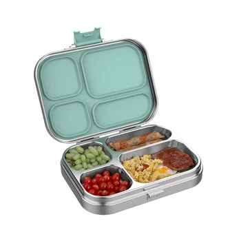 Bento Lunch Box Kids with Thermo and Lunch Bags Leak Proof 4 compartment Lunch Containers