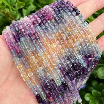 Wholesale A+ Natural Colorful Fluorite 4mm Faceted Cube Beads Loose Gemstone Beads for Jewelry Making Stone And Crystal Beads