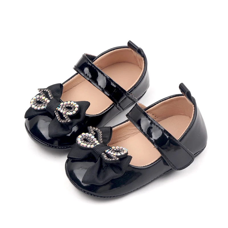 Baby Girls Diamond Bow Small Leather Shoes New Shallow Mouth Single Shoes Princess Shoes details