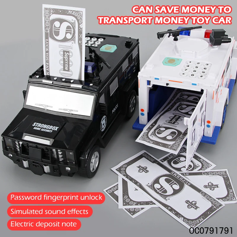 Electronic fingerprint combination lock money saving box police car piggy bank for kids