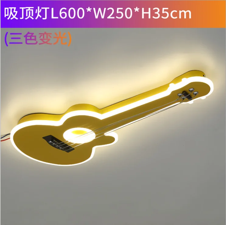 Children Guitar Ceiling Lamp Remote Control Kids Room Bar Home Party Dimmable Atmosphere RGB Led Ceiling Chandelier