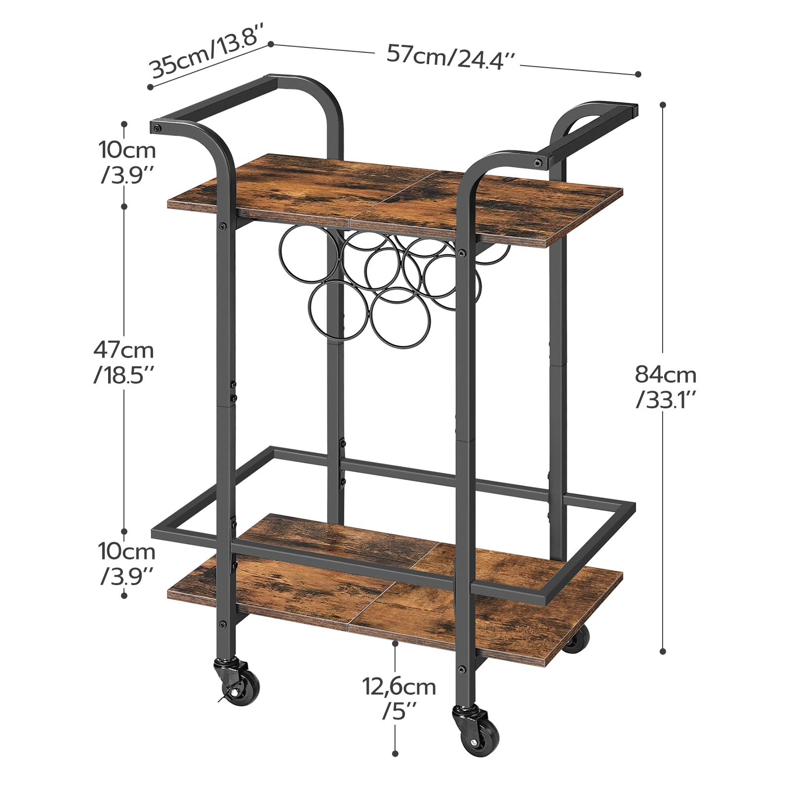 Wholesale Industrial Style Metal Bar Cart Kitchen Home Rolling Trolley Bar Serving Cart Kitchen Trolley on Wheels with Wine Rack