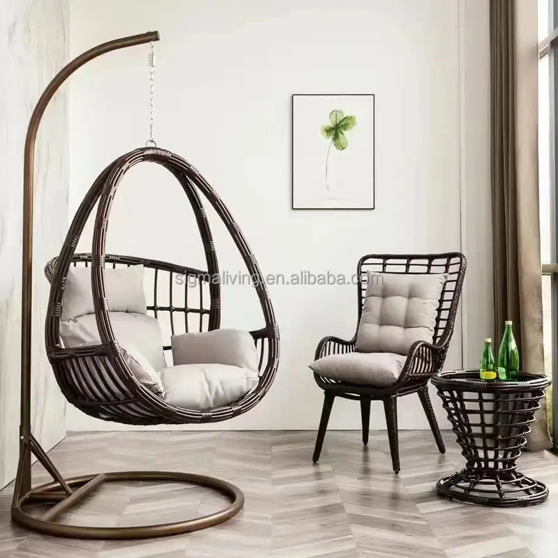 Fashion Style Egg Shape Hanging Chair Outdoor Furniture Garden Rattan Swing Chair