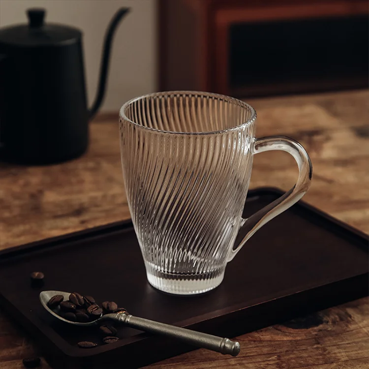 2024 new arrival design clear glass milk cup heat resisting pattern embossed pressed water mug cup