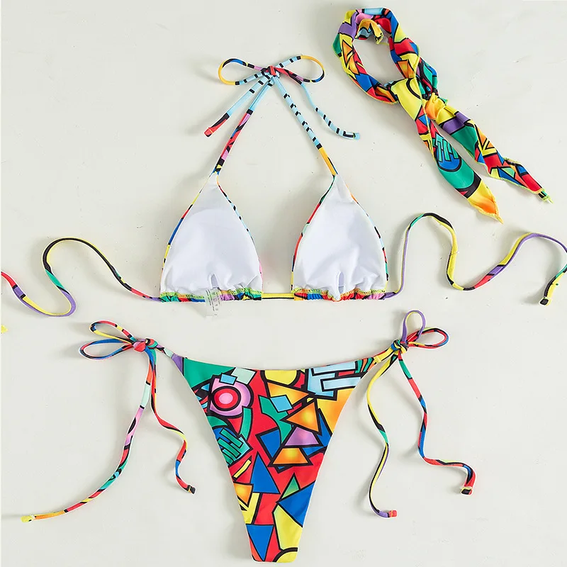 Sexy Women Summer Swimwear Nightclub Bikini Set Bra Tie Side G String