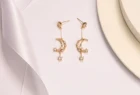 Earrings In Stock 2021 High Quality Gold Plated Moon And Star Tassel Copper Zircon Earrings