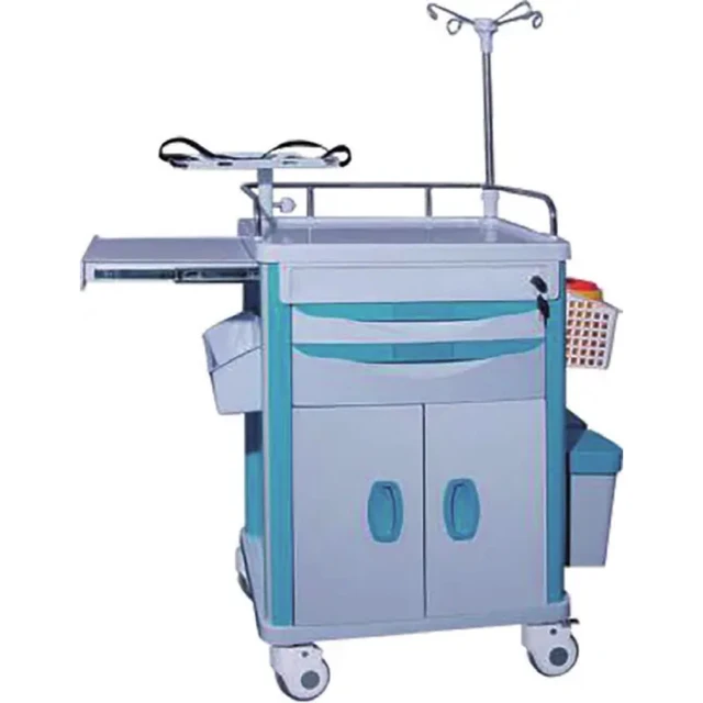 Large capacity medical emergency trolley care cart clinic cheap mobile ABS hot sale professional emergency trolley