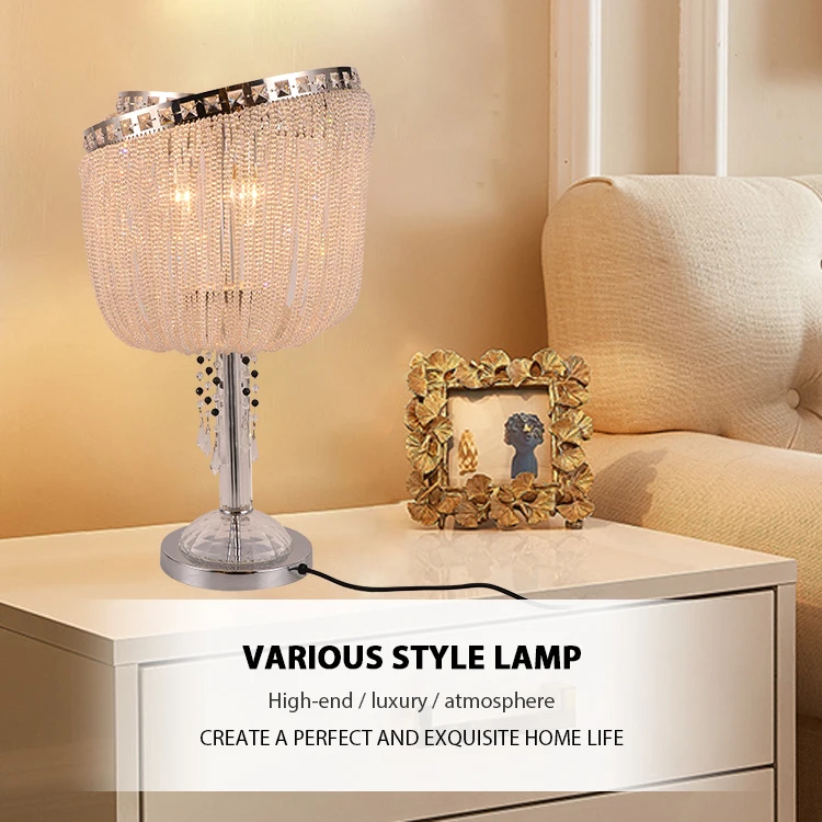 Indoor Beside Living Room Luxury Led Bedside Modern Metal Crystal Table Lamp