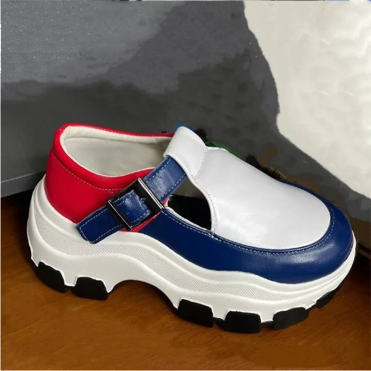 Border New Foreign Trade Thick Bottom Large Size  Leather Surface Color Matching Casual Sports Women's Shoes
