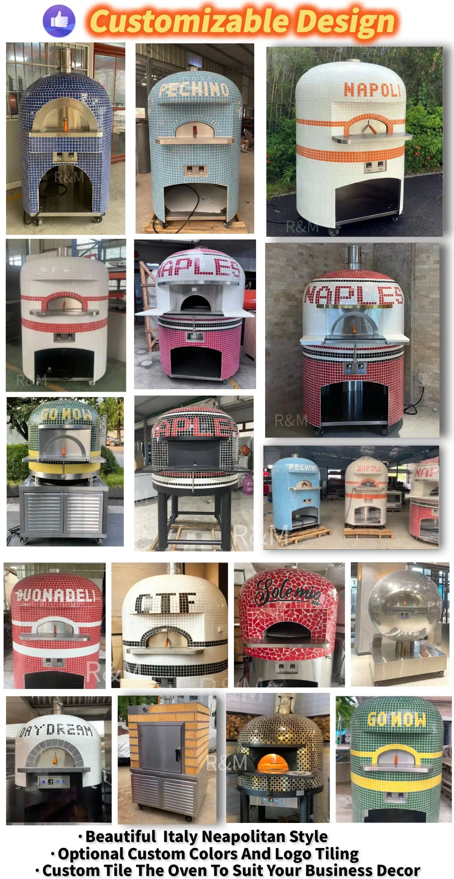 Commercial A large neapolitan italian woodfired brick burning clay outdoor charcoal electric gas pizza oven wood fire restaurant