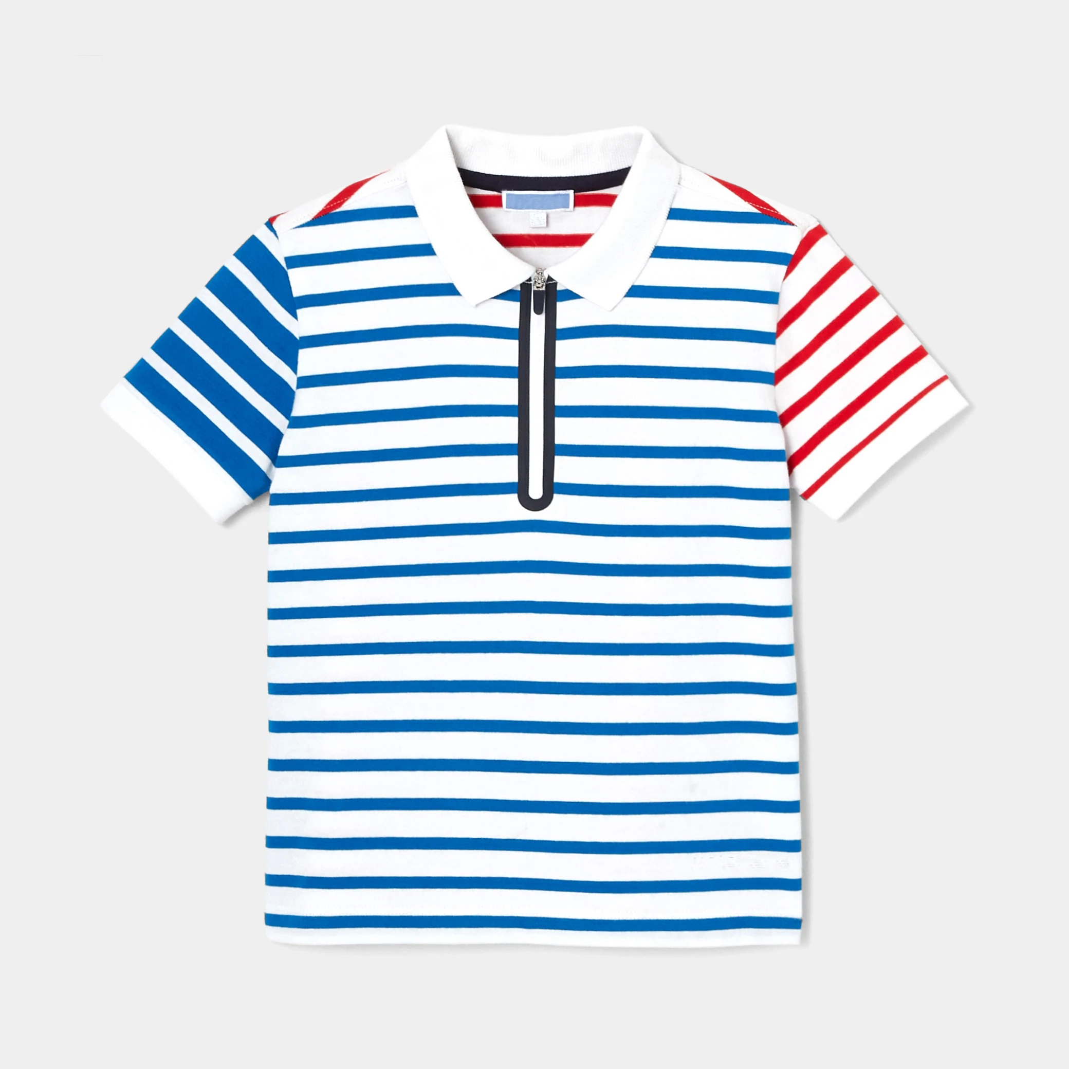 Guangzhou cotton polyester boys t shirts polo shirts custom logo blue stripe contrast red stripe boys t-shirts&polo shirts