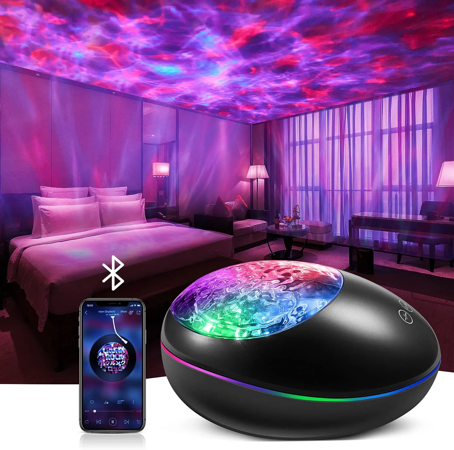 US Ocean Wave Light Projector Remote Control 7 Colors Built-In Music Player Gift 