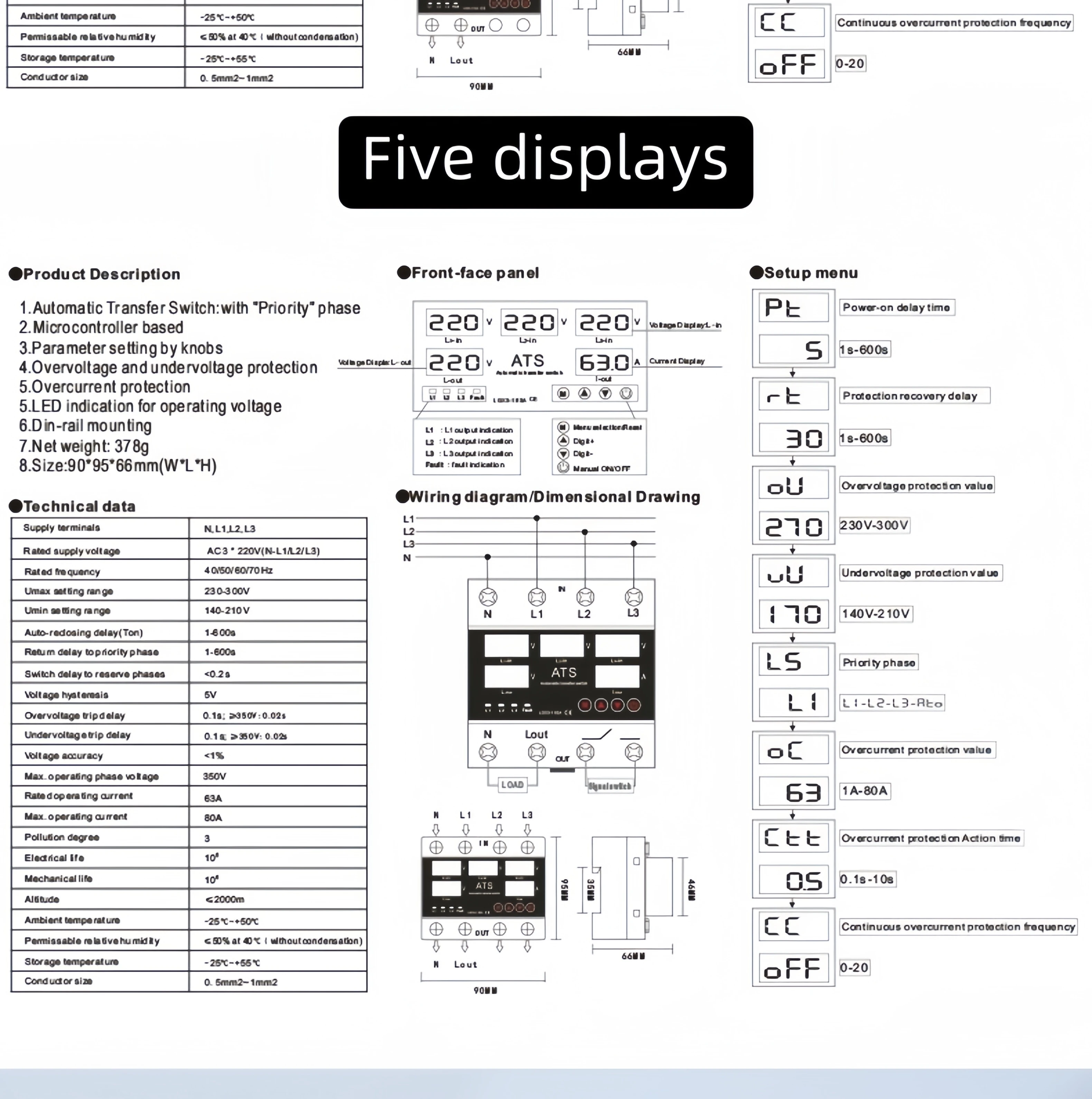 product auto recovery relay 63a 220v 380v 400v ac digital display din rail 3 phase adjustable protector 50hz 230v svc stabilizers-8