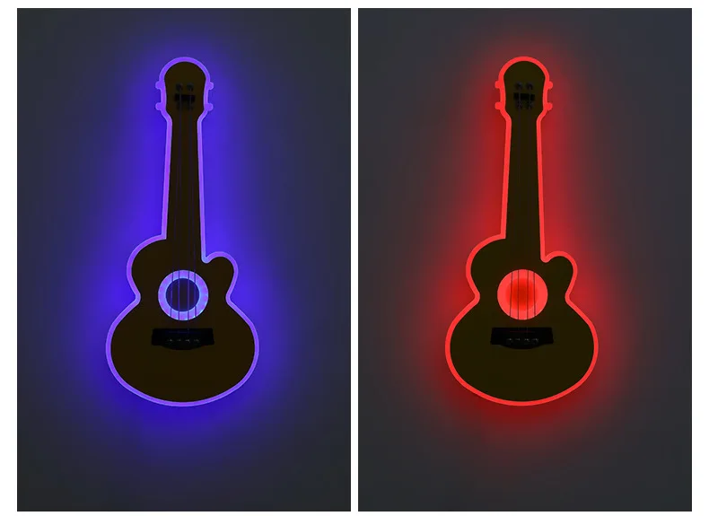 Children Guitar Ceiling Lamp Remote Control Kids Room Bar Home Party Dimmable Atmosphere RGB Led Ceiling Chandelier