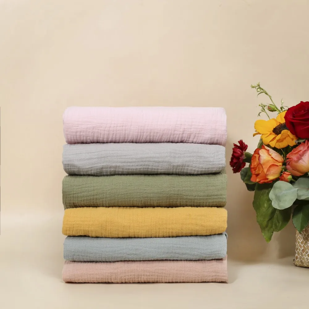 High Quality Baby 100% Cotton Muslin Yarn Fitted Crib Sheet Knitted Double Layer Cotton Neutral Yarn Soft Breathable Bed Sheet