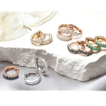 Factory Wholesale Huggie Earrings Jewelry Fashion Diamond Cubic Zirconia Copper Women Huggie Hoop Earrings