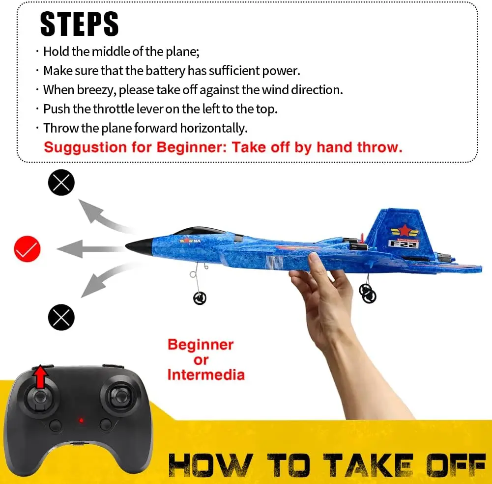EPT RC Airplane Toy Night F22 RC Plane 2.4G Remote Control RC Glider Plane Outdoor Airplane Model Toys With LED Light