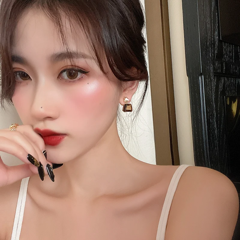 Geometric Tawny Crystal Square Dangle Earrings For Women Korean Fashion