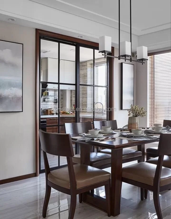 Customizable Modern Style Sliding Door with French Design Steel Frame Hanging Curtain-IdealCN Supplier manufacture
