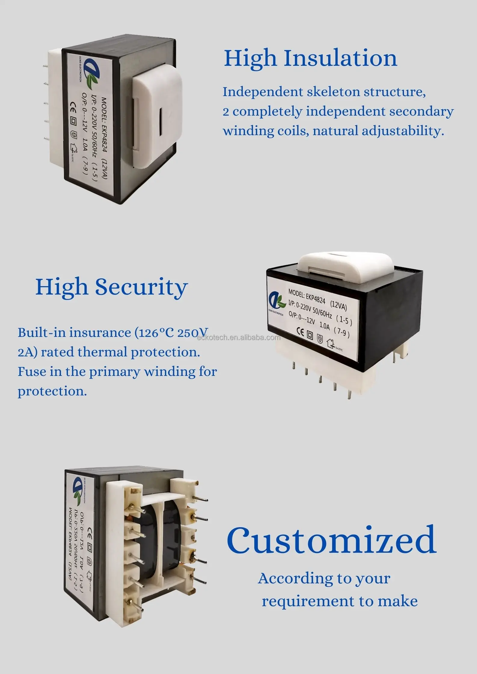 Customized Isolation Transformer Mini Transformer 110v to 24v supplier