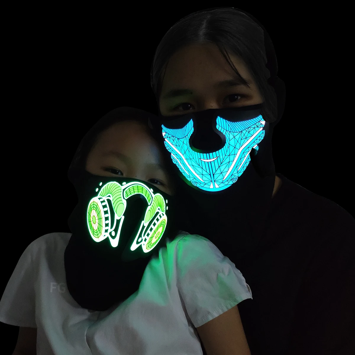 2 Piece Sound Activated Light Up Mask Led Music Party Mask Halloween Led Music Mask for Festival Party 