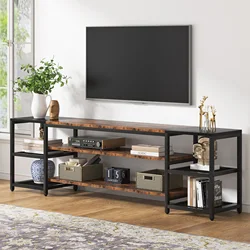 Tribesigns 2023 Antique Style TV Stand with 3 Tier Storage Shelves Accommodate TVs up to 85'' for Living Room