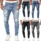 Fashion Jeans Wholesale Custom Logo Mens Denim Pants Fashion Retro Washed Ripped Slim Fit Men's Jeans