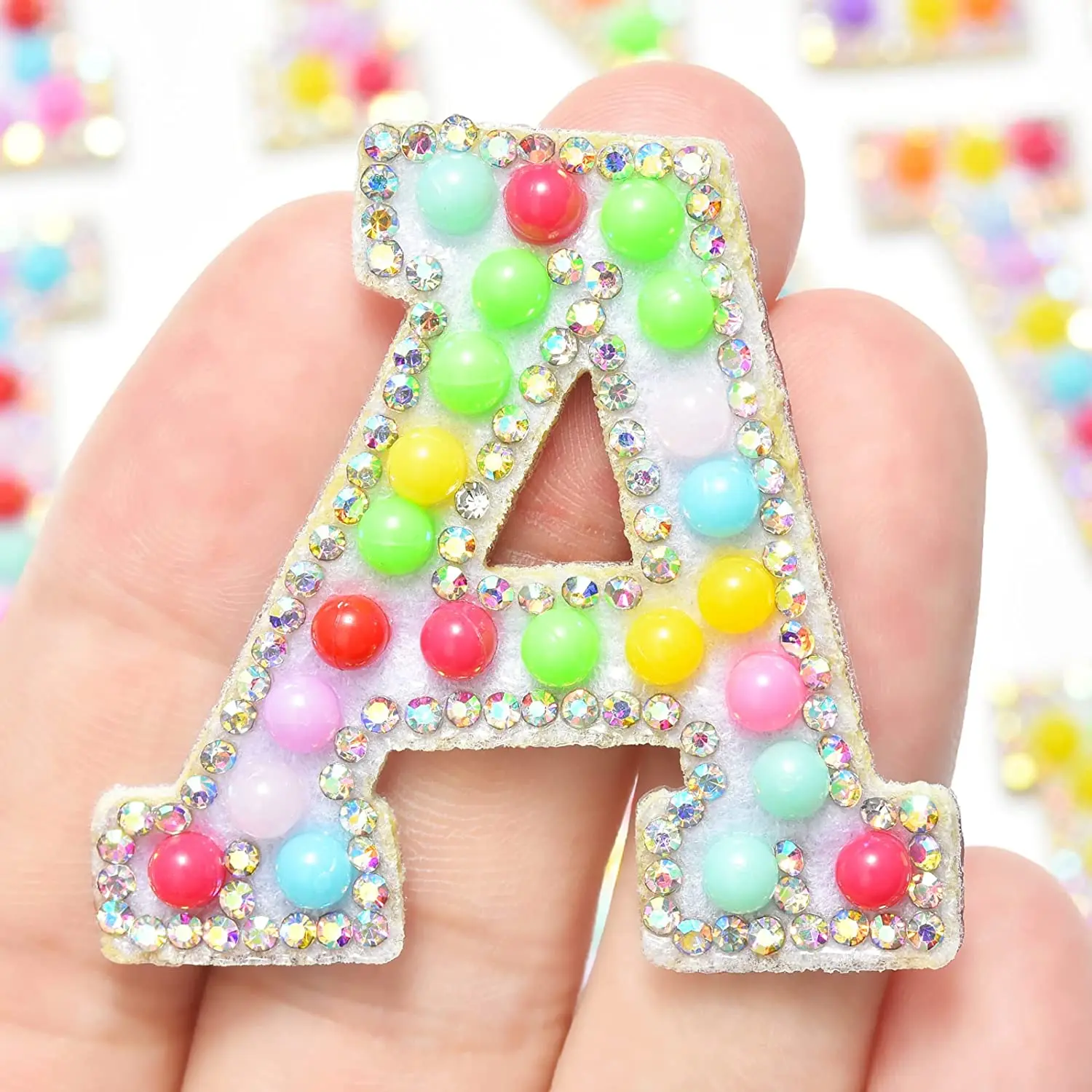 Factory direct sale Y letter iron on patches bulk rainbow pearl letter patches