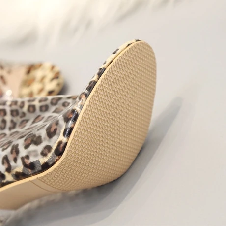 35-42 Leopard print slim heeled high heeled slippers Casual high heels Minimalist sandals