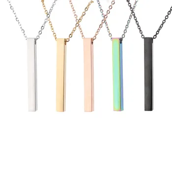 Personalised Custom Name Necklace Fashion Customized Stainless Steel Thin Vertical Rectangular Bar Pendant Chain Necklace