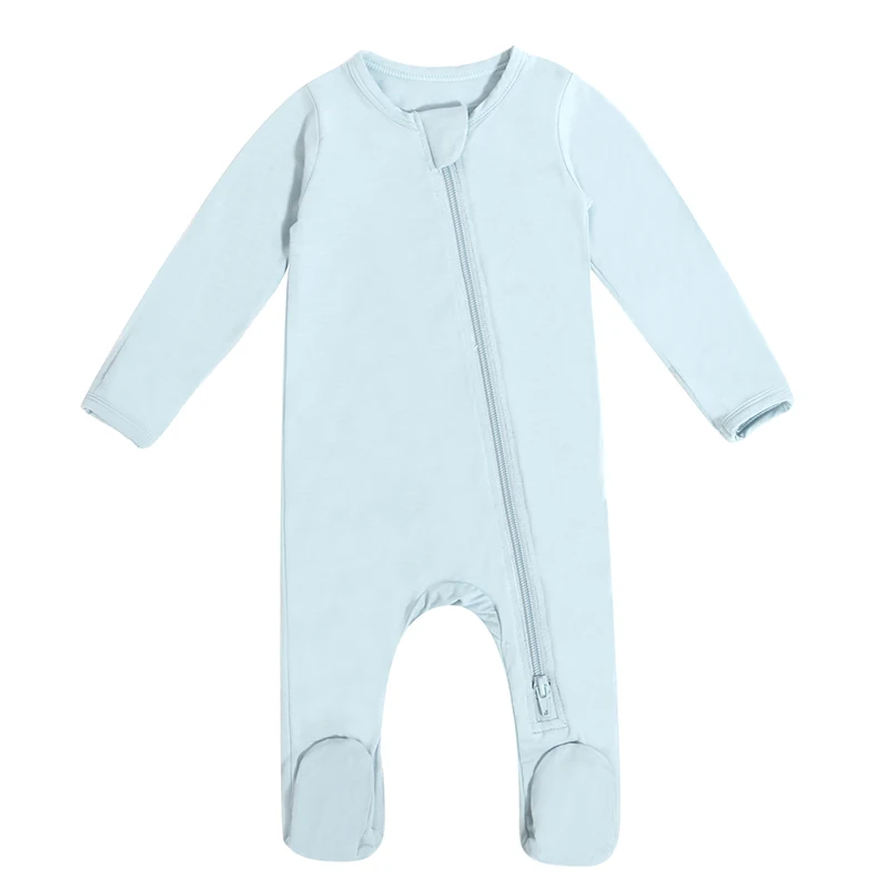 Custom Logo Long Sleeve Zipper Newborn Romper Plain Footie Sleeper Baby Soft Bamboo Pajamas
