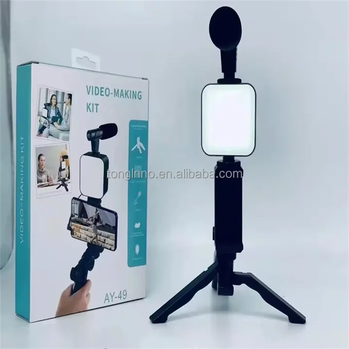 Top Sales AY-49 Video Making Vlog Tripod Kit With Led Fill Light Microphone Vlogging Kits for Live Brocast Table Tripod