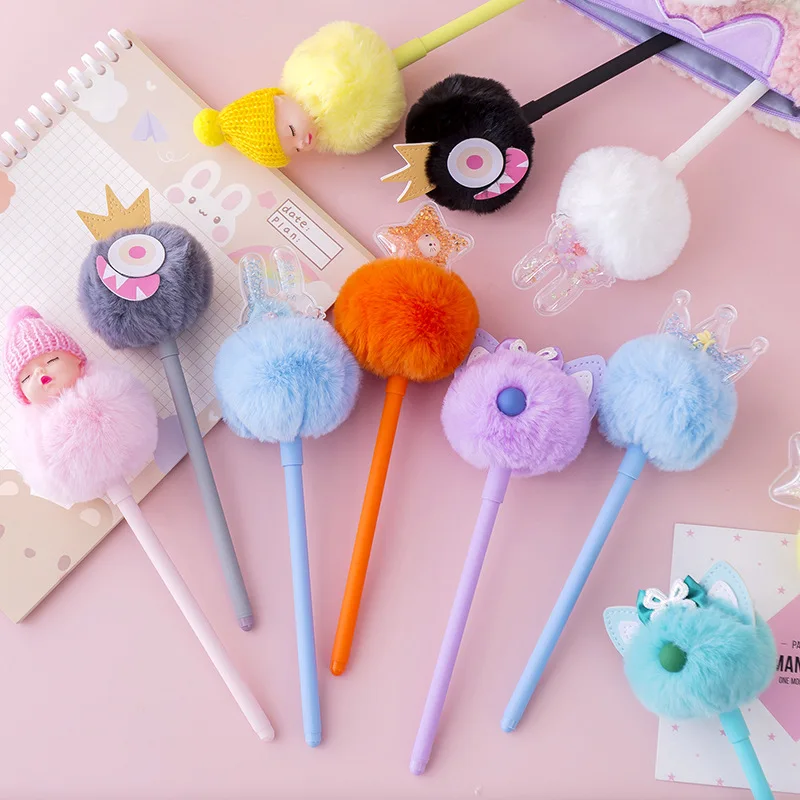 2022 Pink Feather Fluffy Ballpoint Pens Fluffy Soft Pom Pom Angel Top Ball Pen