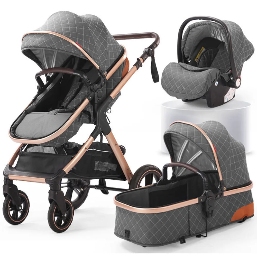 Coches Para Bebes. High Landscape 3-in-1 Combination Stroller Baby Pushchair Foldable Baby Stroller Pram 3 In 1 With Car Seat