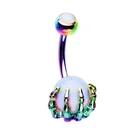 Navel Rings 14G Stainless Steel Belly Bars Skull Hand With Gem Ball Fixed Belly Button Bar Navel Rings