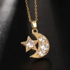 Copper Copper Gold Plated Star Moon Zircon Pendant Necklace Sun Moon Sweater Copper Chain Necklace