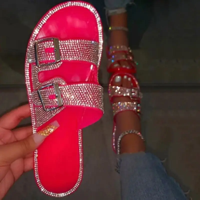 Monrovia Women's Crystal with Rhinestone Bohemia Flip Flops Summer Beach Flat Sandals 