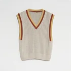 Knit FYB New Arrival Soild Knitted Plain Color Knitwear Women Crop Waffle Knit V Neck Vest Custom Sweater Women Tops
