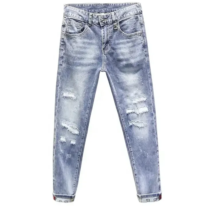 ZEESEN Ripped Jeans for Men Slim Denim Regular Fit Tapered Leg Distressed Destroyed Pants Mens Jeans with Hole