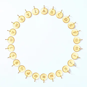 Custom 26 Alphabet 0.3micron 14kt Gold Plated Vermeil Circle Pendants 925 Silver Round Disc Letter Pendant