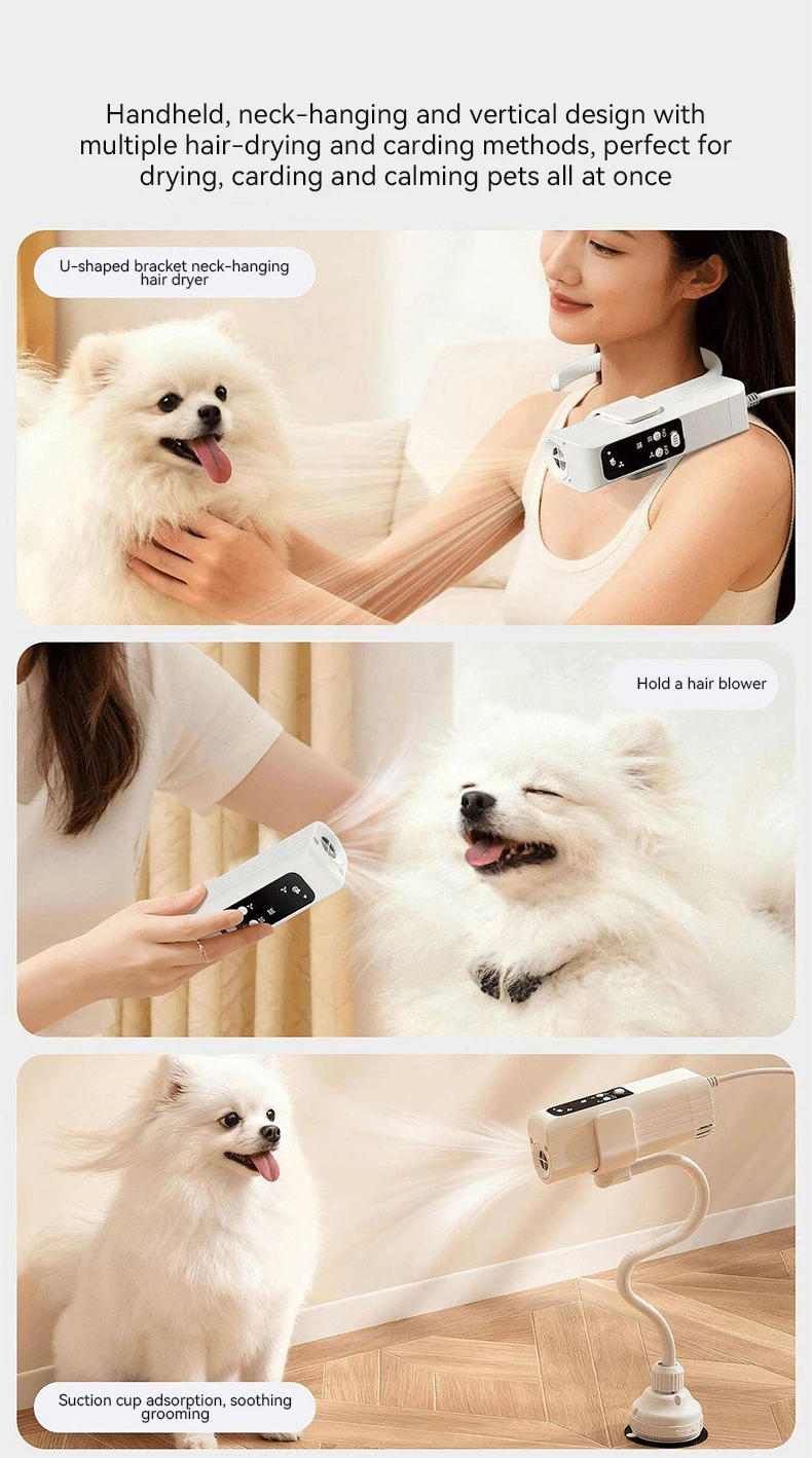 New Hands Free Neck Hanging Pet Hair Dryer High Speed Intelligent Grooming Dryer for Dogs and Cats Cleaning Beauty Products details