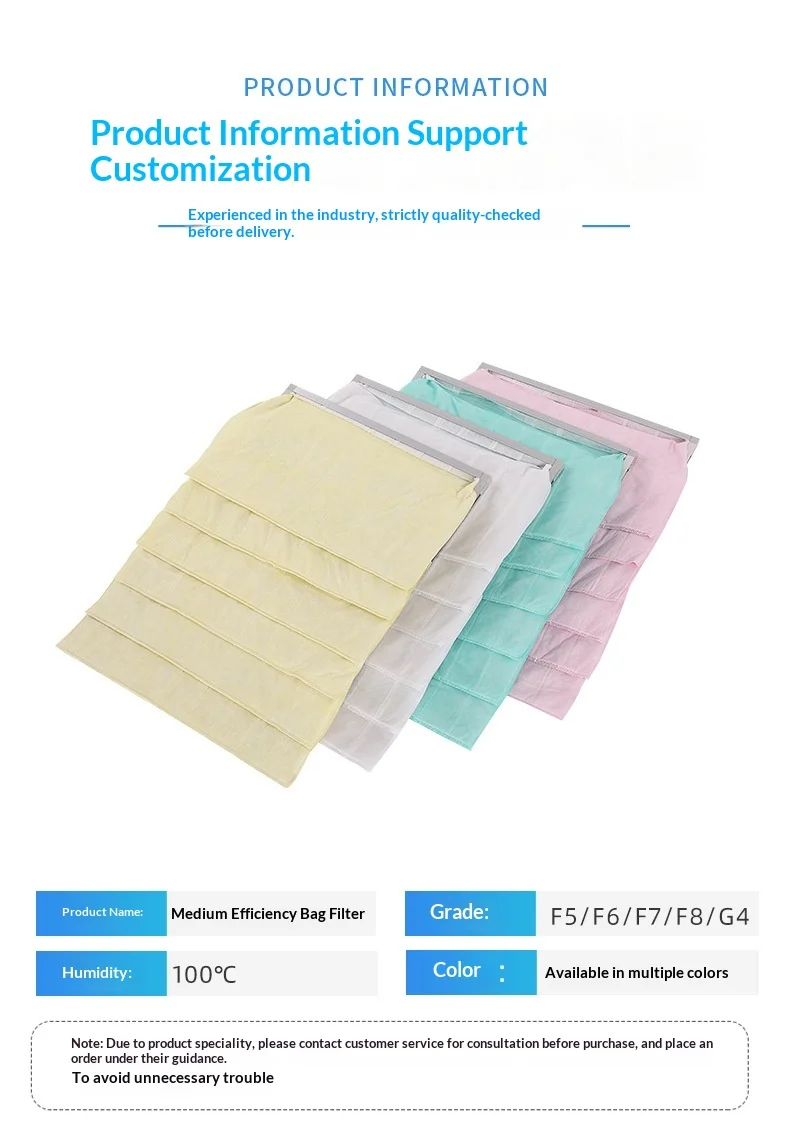 Factory Customized Medium-Effect Bag Filter Air Purifier Filter Element F7 F8 Pocket Filter Industrial Air Filter for HVAC factory