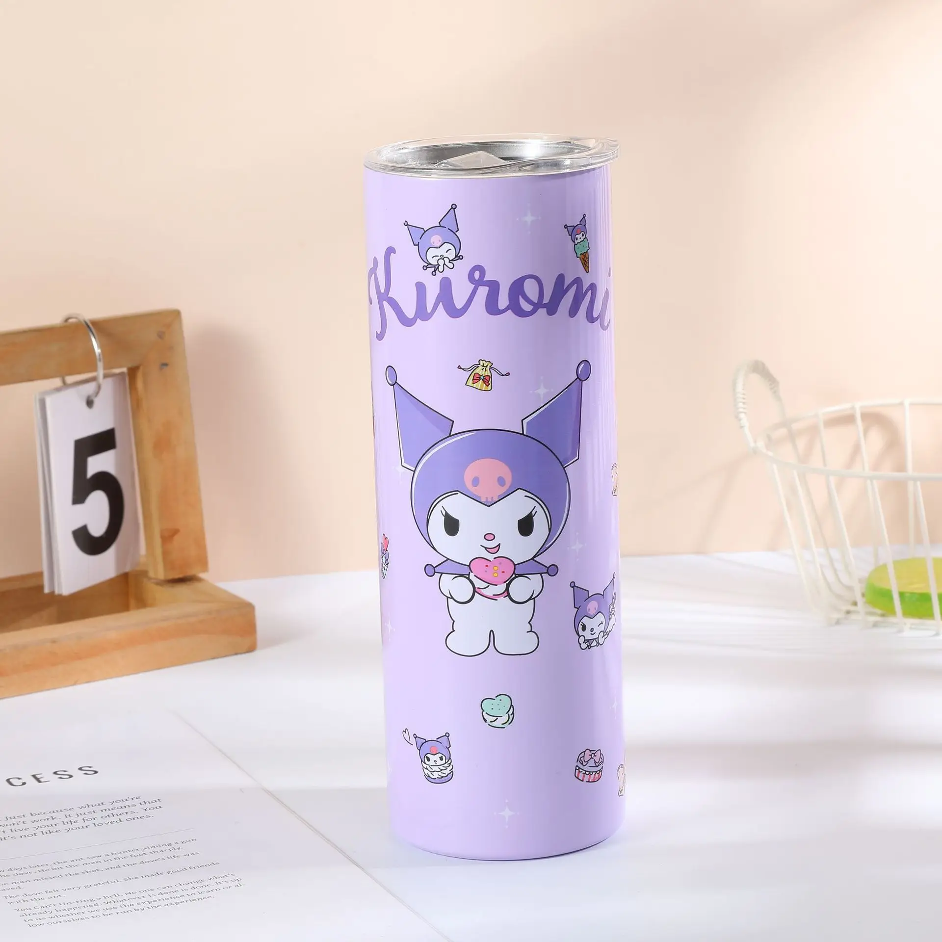 New Cartoon Cute 304 Stainless Steel Skinny Tumbler Portable Hot and Cold Insulated Cute Water Cup with Straw